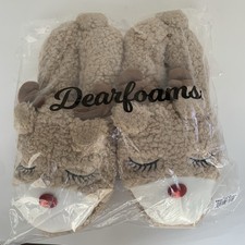 Dearfoams Slippers Reindeer Design Size 11/12 M 13/14 W Unisex Latte Color