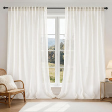 Linen Blend 102" Curtains, 2 Panels, Light Filtering Semi-Sheer Drapes