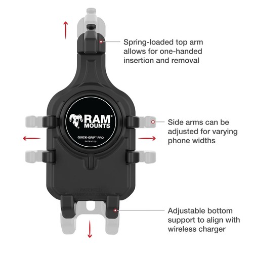 Soporte para teléfono profesional RAM Quick-Grip con base de diamante bola de 1" RAM-HOL-PD5BU - Imagen 4 de 9