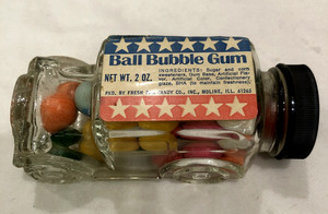 Vintage Ball Bubble Gum Car Shaped Glass Candy Bottle Fresh Pak Candy Moline IL