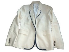 J.Crew Collection 100 Wool Cream Blazer Navy Trim Size 8 Preppy Career Jacket