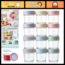 12-Pack Glass Baby Food Storage Containers, 4 oz Jars with Lids, Microwave Fre