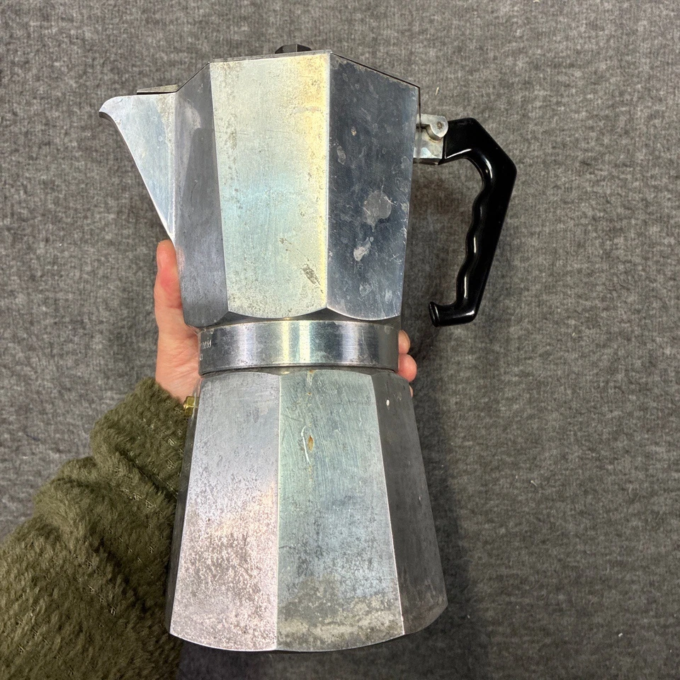 Olla Bialetti Moka 10 rara de colección? Tazas Estufa Cafetera Espresso Plateada Italiana Foto 3 de 4