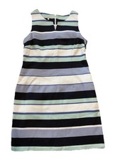 Talbots Sheath Dress Size 14P Stripe Textured Cotton Pockets Sleeveless Nautical