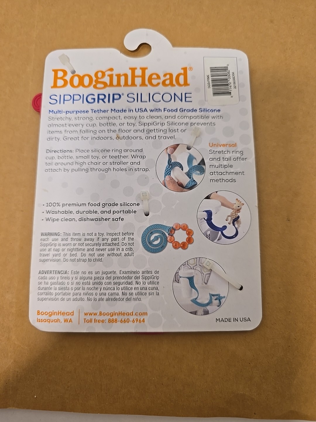 BooginHead Sippigrip Silicone Cup Bottle & Toy Tether For Toddlers Babies Pink 