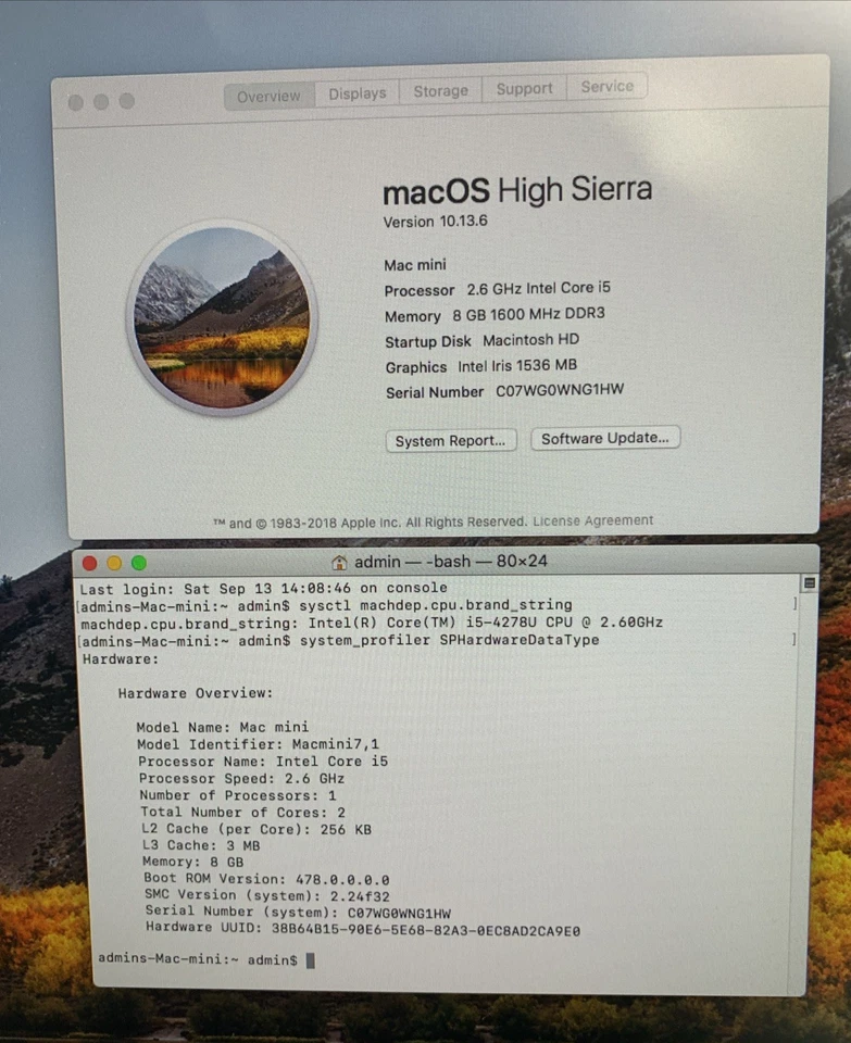 2014 Apple Mac Mini A1347, Intel i5-4278U@2.6GHz, 8GB RAM, 500GB SSD High Sierra - Image 2 of 4