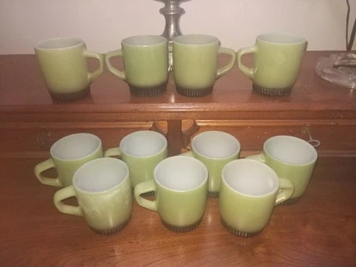 Fire King Jadeite D Handle Mugs w RARE Black Contoured Base
