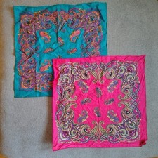 Vtg Wamcraft Paisley Bandanas Teal Pink Jacquard AOP Made In USA Boho Lot Of 2