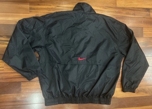 Nike Herren XL Vintage Full Zip Wind Breaker Zip Up Trainingsjacke Schwarz Rot Swoosh - Bild 10 von 13