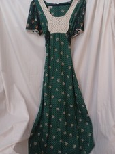 1970s Hunter Green with Floral Print Maxi Dress by Joseph Magnin