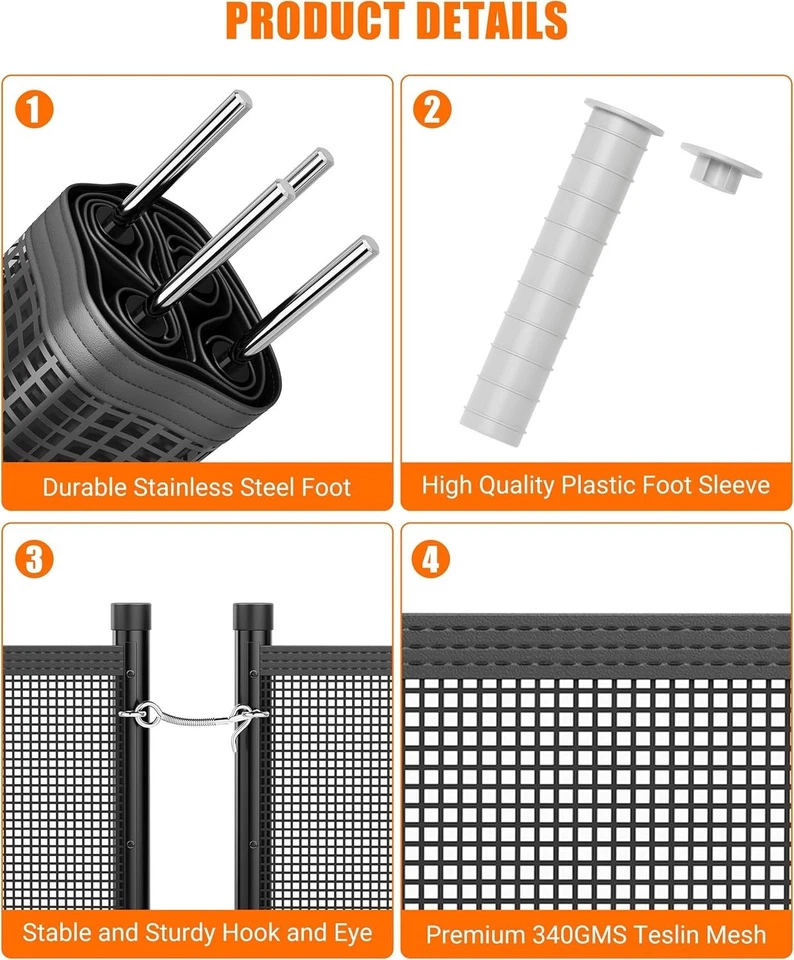 4×48ft Removable Pool Safety Fence – Aluminum Frame with Durable Teslin Mesh - Изображение 4 из 4
