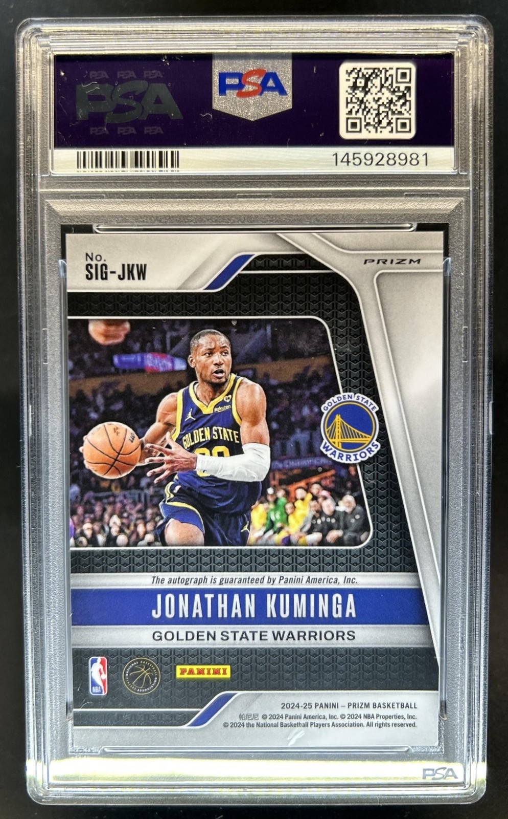 2024-25 Panini Prizm Jonathan Kuminga Signatures Choice Auto #SIG-JKW PSA 9 view 2