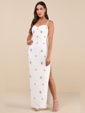 NWT Lulus Completely Regal White Rhinestone Sleeveless Column Maxi Dress Small