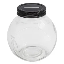 Clear Glass Piggy Bank with Black Slotted Lid, Well Sized Coin , Two Placement