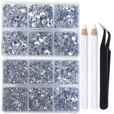 6400 Pieces Hotfix Rhinestones Clear Flat Back 5 Mixed Sizes Crystal round Glass