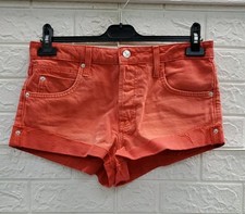 New Free People Cali Cuffed Button Fly Orange Denim Shorts 5 Pocket Sz 28