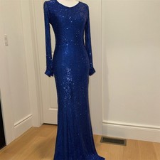 Unbranded Dress Womens S Royal Blue Sequin Long Sleeve Maxi Gown