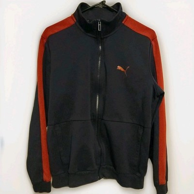 Mens Medium Sweatshirt Puma Full Zip Up Red Stripe Long Sleeve Navy Blue
