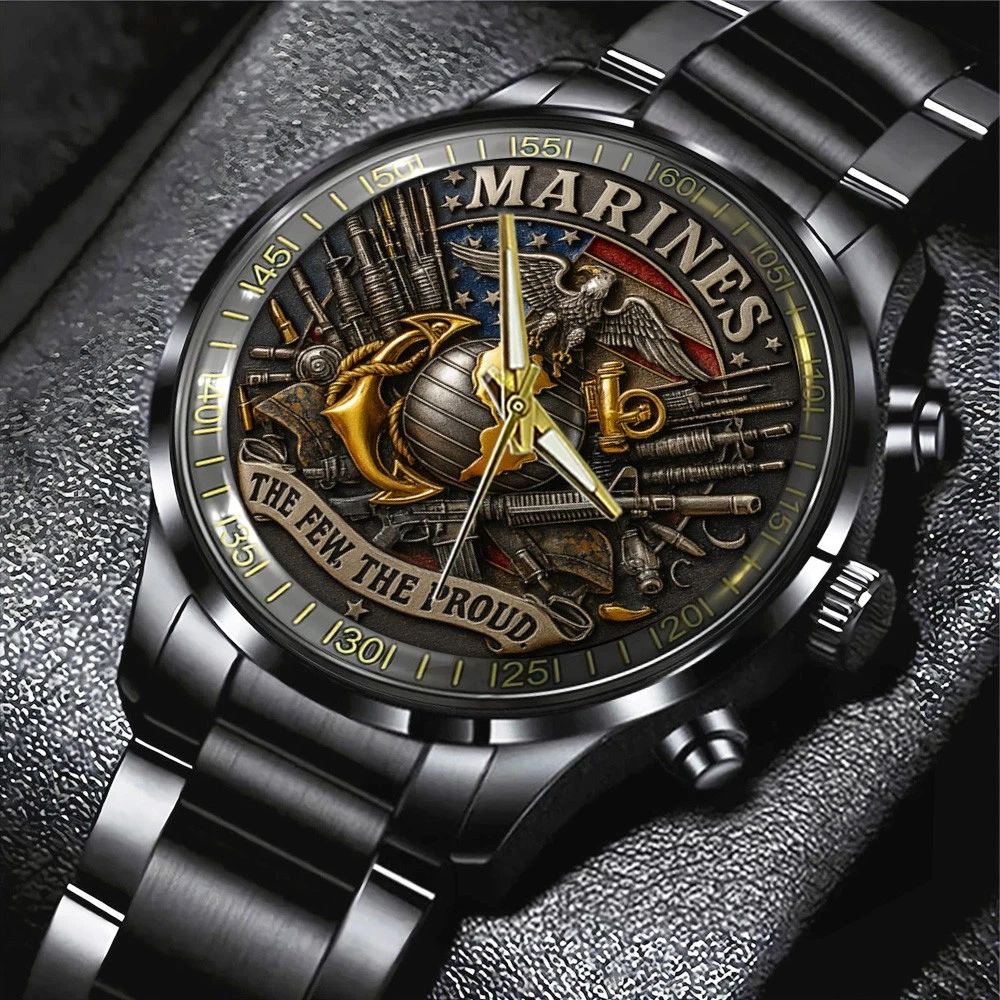 US Marine Corps Black Stainless Steel Watch