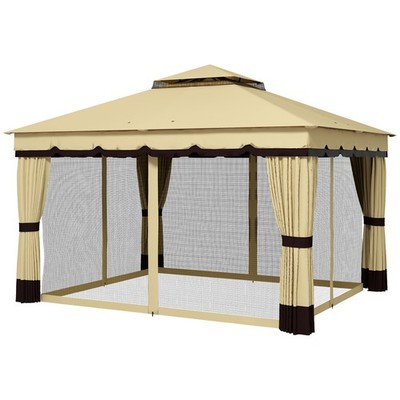 10x12 Patio Gazebo Tent w/ Privacy Curtains & Mesh Net Walls