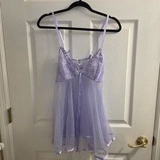 Purple Sheer Lace Babydoll Nightgown Lingerie Coquette Size M Fairy Romantic Y2K