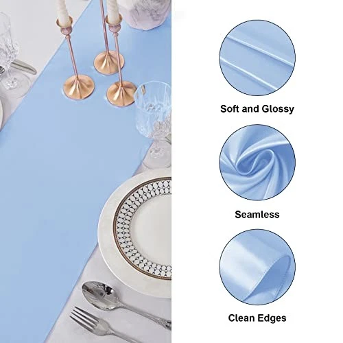 Paquete de 12 corredores de mesa 12 x 108 pulgadas mesa de seda satinada paquete de 12 x 108-12 niebla azul Foto 3 de 4