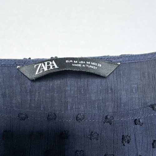 ZARA Damska Ciemnoniebieska Teksturowana kropka Długi rękaw Relaks Fit Bluzka Top M - Zdjęcie 4 z 6