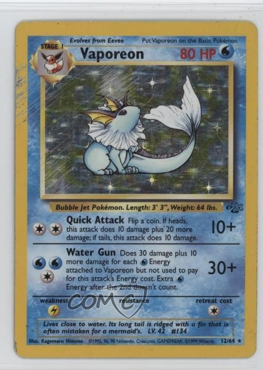 Vaporeon Holo Pokemon Jungle #12 1999