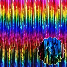 6 Pack Rainbow Foil Fringe Curtains Backdrop 3.28x6.6 Ft Metallic Streamer