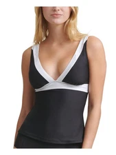 DKNY Women's Black Stretch Removable Soft Cups Tankini Swimsuit Top M