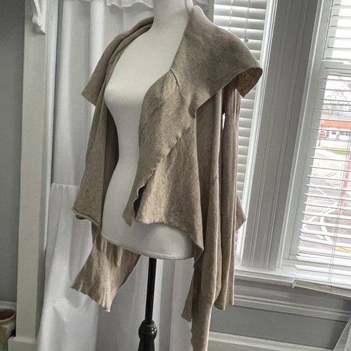 All Saints Jagger Wool Cardigan asymmetrical open Tan drape Size 8 - Picture 9 of 12
