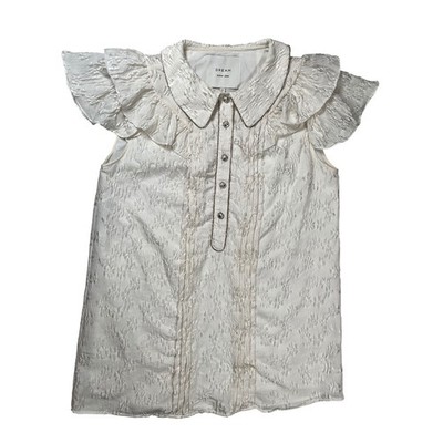 Dream Sister Jane Dress Women L Mini Ivory White Ruffle Beaded Floral Jacquard