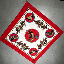 Western Cowboy Print Bandana Scarf Red/White 50/50 Cotton Poly Made in USA