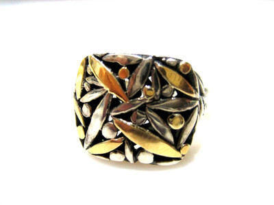 ATEMBERAUBENDER RING STERLINGSILBER 18 K GELBGOLD BAMBUS BALI STIL GRÖSSE 6