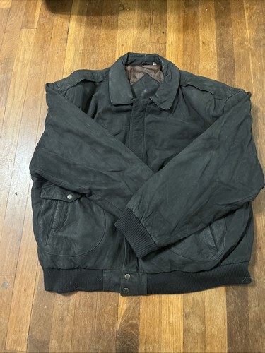 Vintage Roundtree & Yorke Bomber Wildleder Lederjacke Herren XL Schwarz Full Zip - Bild 3 von 11