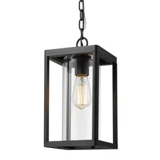 Outdoor Pendant Light, Modern Exterior Hanging Porch Lantern, Black Cast Alum...