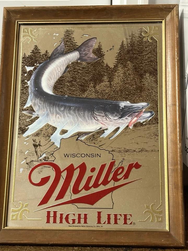 Vintage Miller High Life Sportsman Series Muskie Mirror First Edition Bar Decor - Image 3 of 3