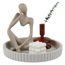 Round Decorative Tray for Coffee Table Decor-Modern Home Decor Tray-Concrete ...