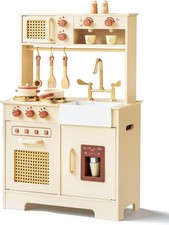 Play Kitchen for Kids, Wooden Play Kitchen Set with Realistic Features, Small Pl
