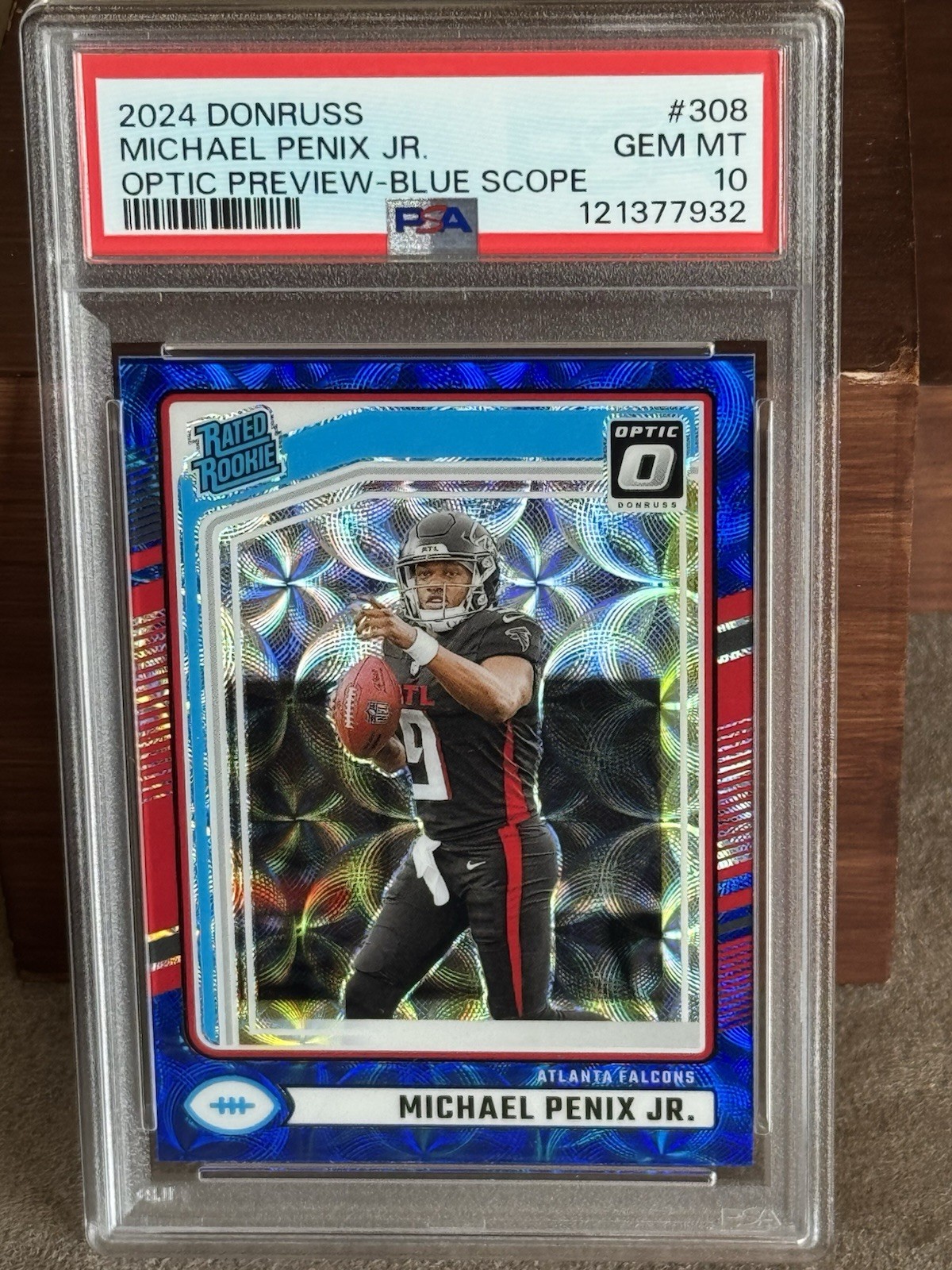 2024 Panini Donruss Michael Penix Jr Optic Preview Blue Scope Prizm RC PSA 10
