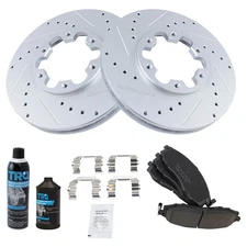 Front Ceramic Disc Brake Pad & Performance Coated Rotor Kit w/Chemicals