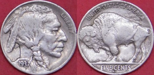 Fine 1937S US Buffalo 5 Cents