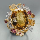 Handmade 36 ct Natural Citrine Quartz Ring 925 Sterling Silver Size 7.5 /R482529