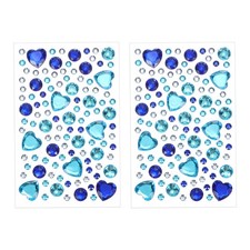 2Pcs, Self-Adhesive Rhinestone Stickers Face Gems Heart Stickers Blue