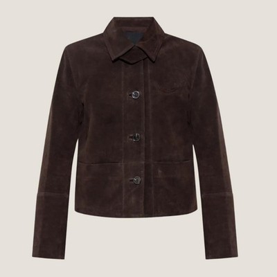 Women's Dark Brown Suede Leather Jacket Button Western Cropped Jacket ALL  Size