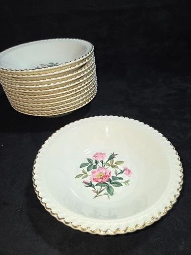 Harker Pottery Co 22KT Gold Rimmed Floral Pink Wild Rose 6" Bowl