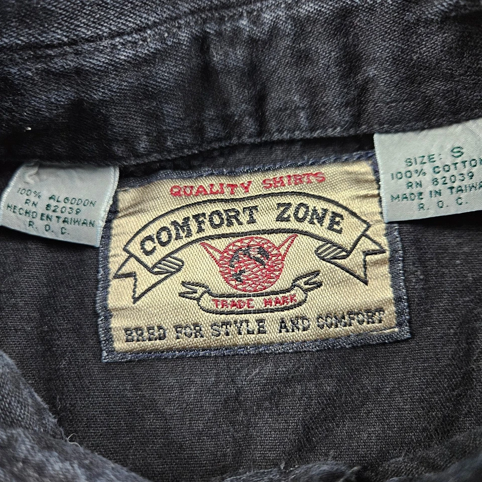 Camisa De Colección Comfort Zone Abotonada Para Hombres S Negra Preppy Patinador Calce Suelto Foto 4 de 4