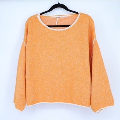 FREE PEOPLE Bardot Cropped Pullover Sweater Orange Peel Oversized Women's S