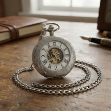 Men's Vintage Hand-Wind Pocket Watch - Stylish Mechanical Timepiece with Chain