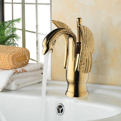 Rozin Gold Polished Single Lever Bathroom Basin Faucet Deck Mounted Sink Mixer Tap 